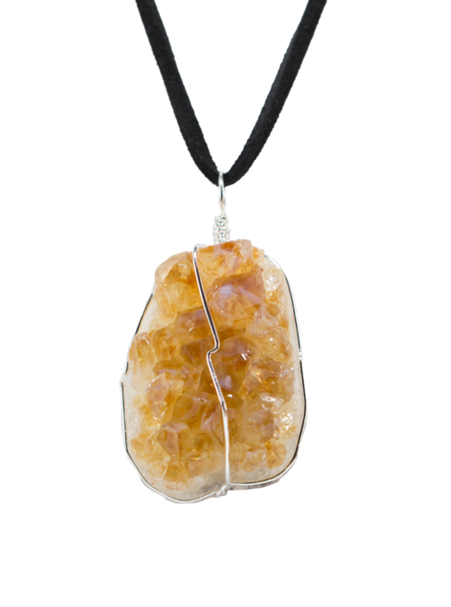 Druse Crystal Pendant on Leather Necklace