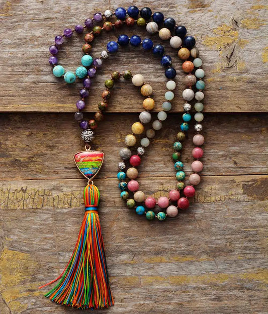 7 Chakra Triangle Charm Tassel Necklace