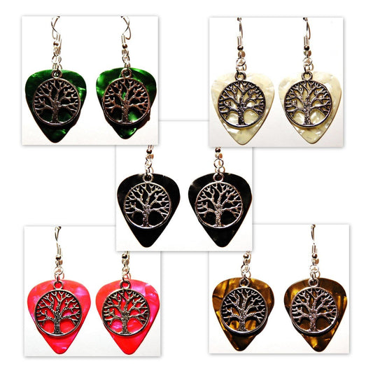 Handmade Guitar Pick Earrings | Tree of Life